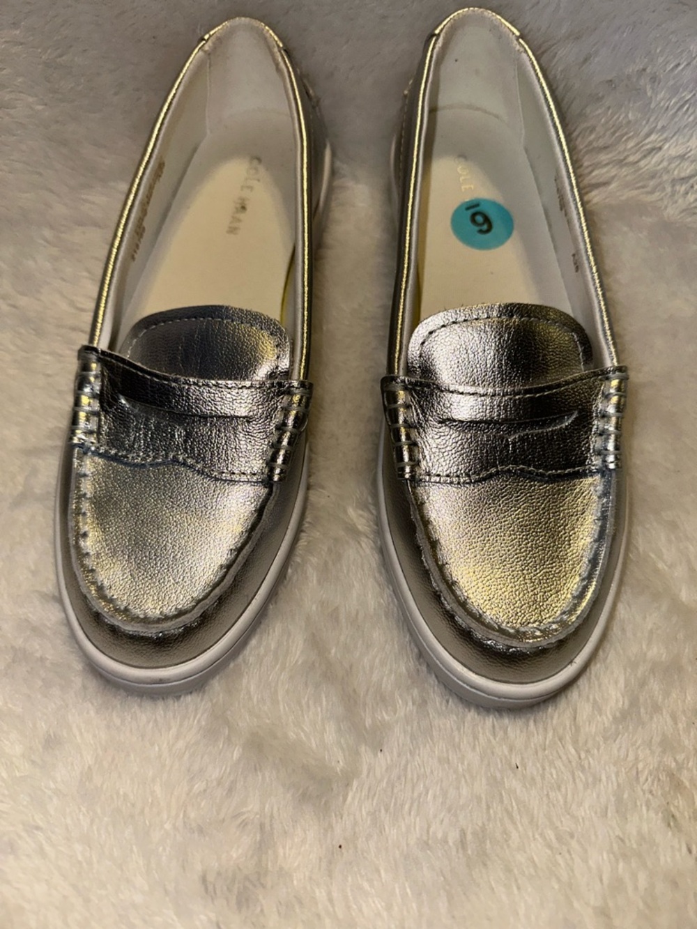 Cole Haan Metallic Silver Penny Loafers